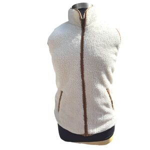 Old Navy Womens Cream Sherpa Fleece Vest Full Zip Pockets Sleeveless Jacket L